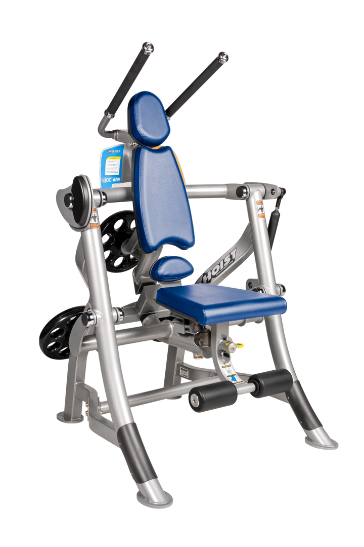 Hoist ROC-ABS abdominal machine with ergonomic seat, overhead handles, and plate-loaded resistance for core workouts