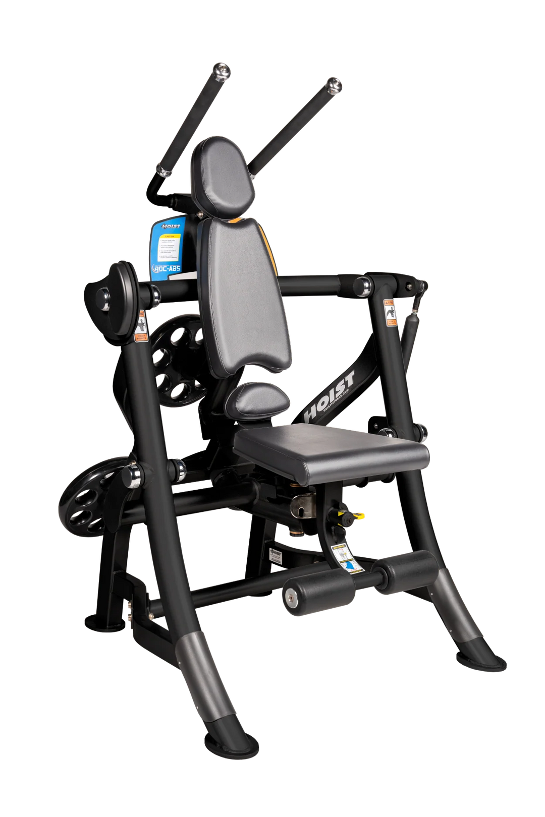 Hoist ROC-ABS abdominal machine with ergonomic seat, overhead handles, and plate-loaded resistance for core workouts