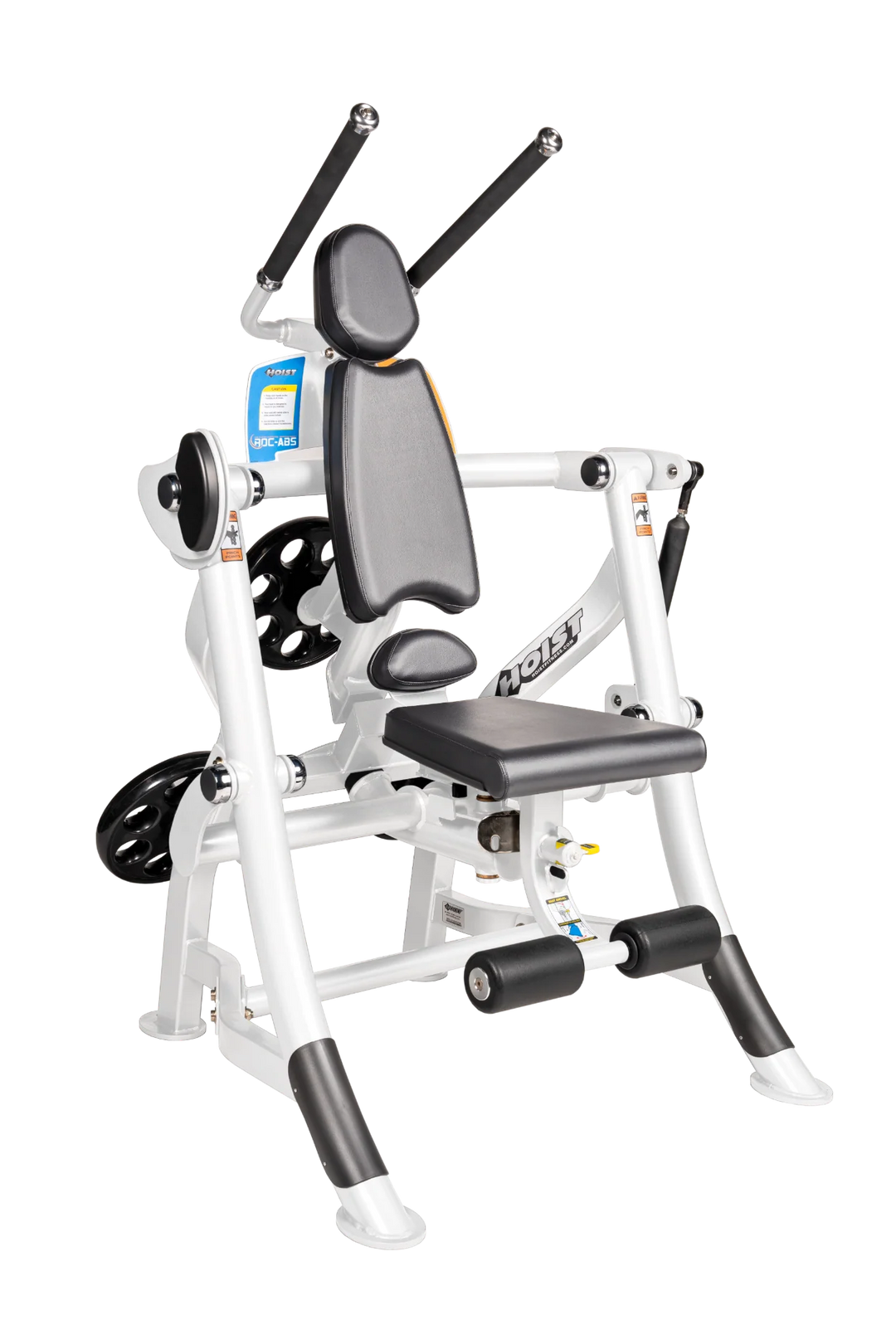 Hoist ROC-ABS abdominal machine with ergonomic seat, overhead handles, and plate-loaded resistance for core workouts