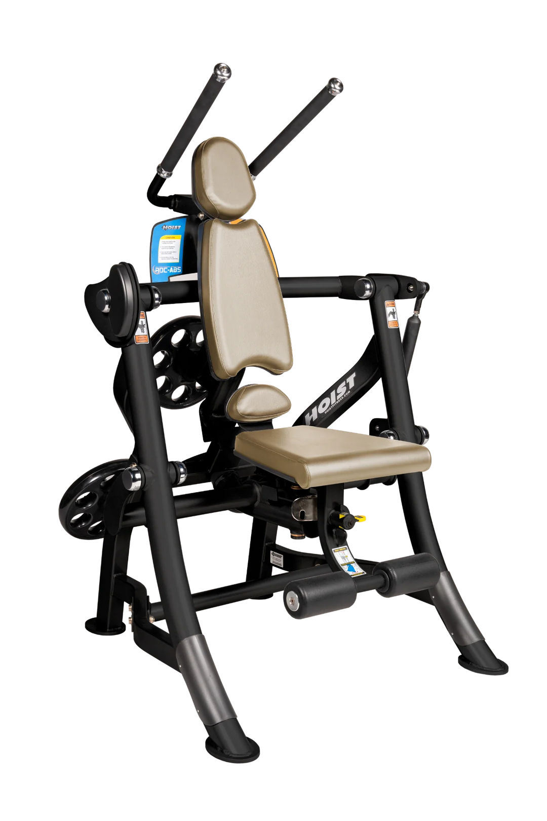 Hoist ROC-ABS abdominal machine with ergonomic seat, overhead handles, and plate-loaded resistance for core workouts