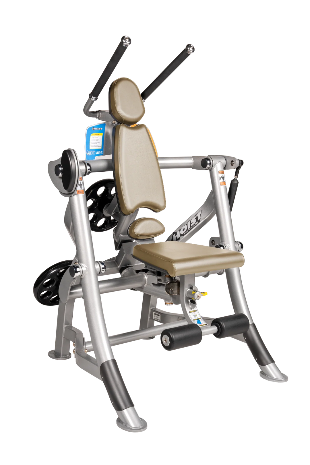 Hoist ROC-ABS abdominal machine with ergonomic seat, overhead handles, and plate-loaded resistance for core workouts