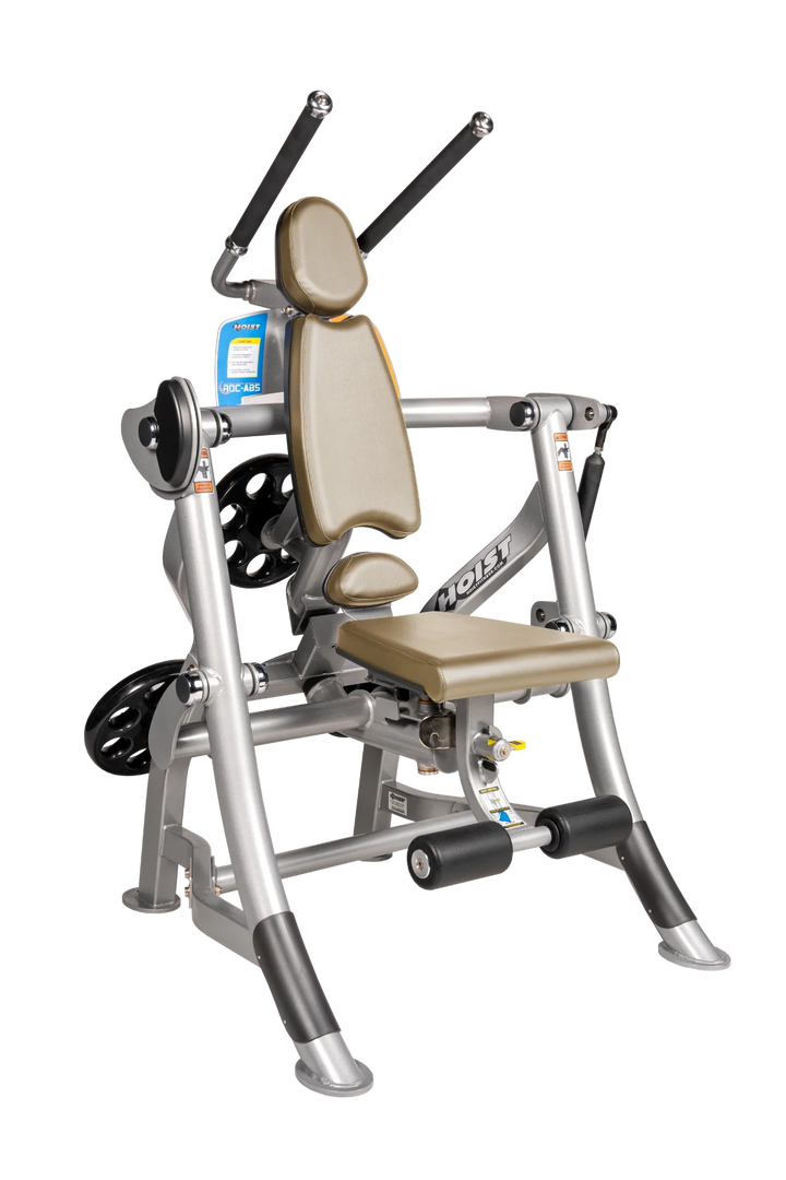 Hoist ROC-ABS abdominal machine with ergonomic seat, overhead handles, and plate-loaded resistance for core workouts