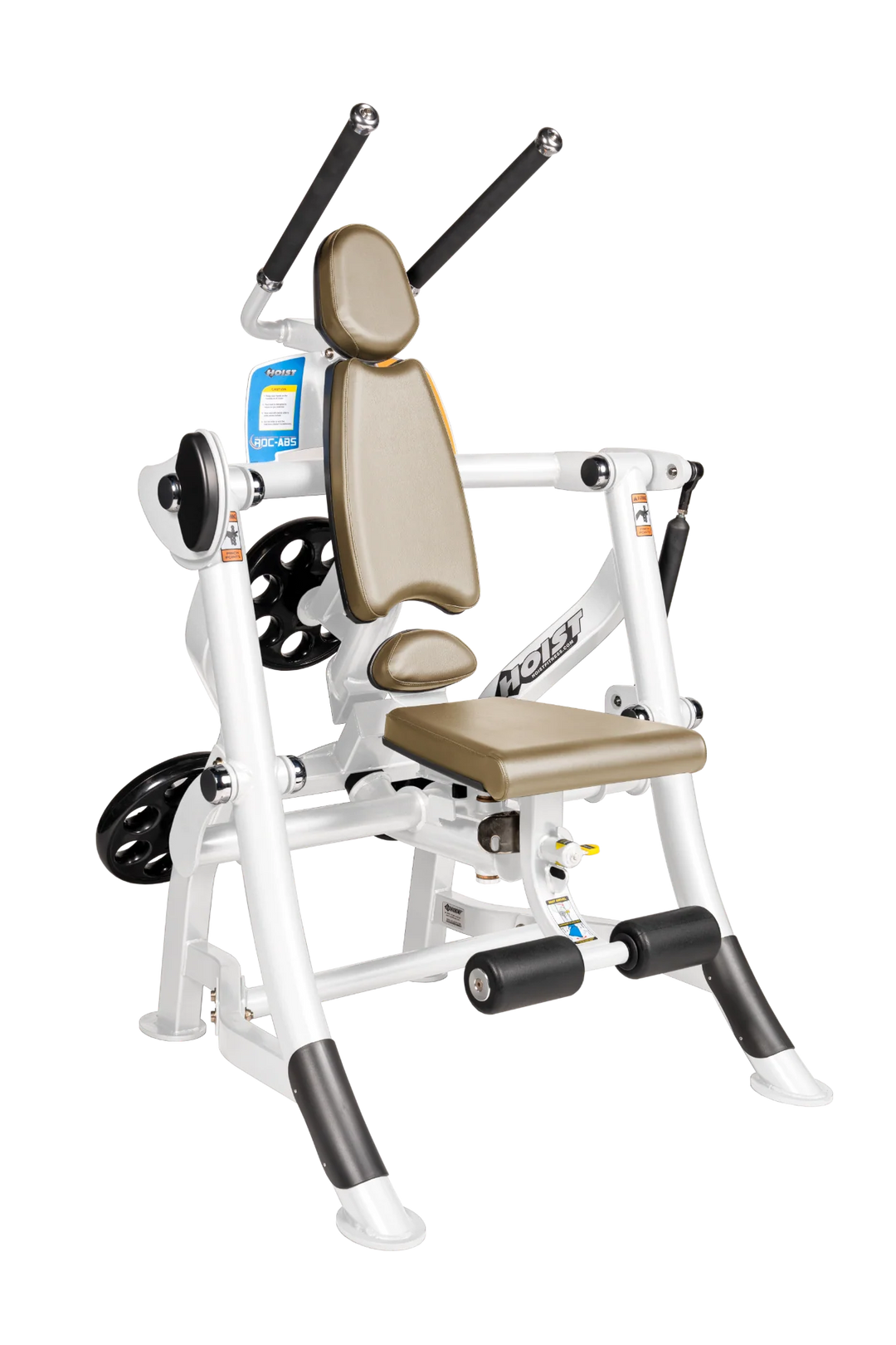Hoist ROC-ABS abdominal machine with ergonomic seat, overhead handles, and plate-loaded resistance for core workouts