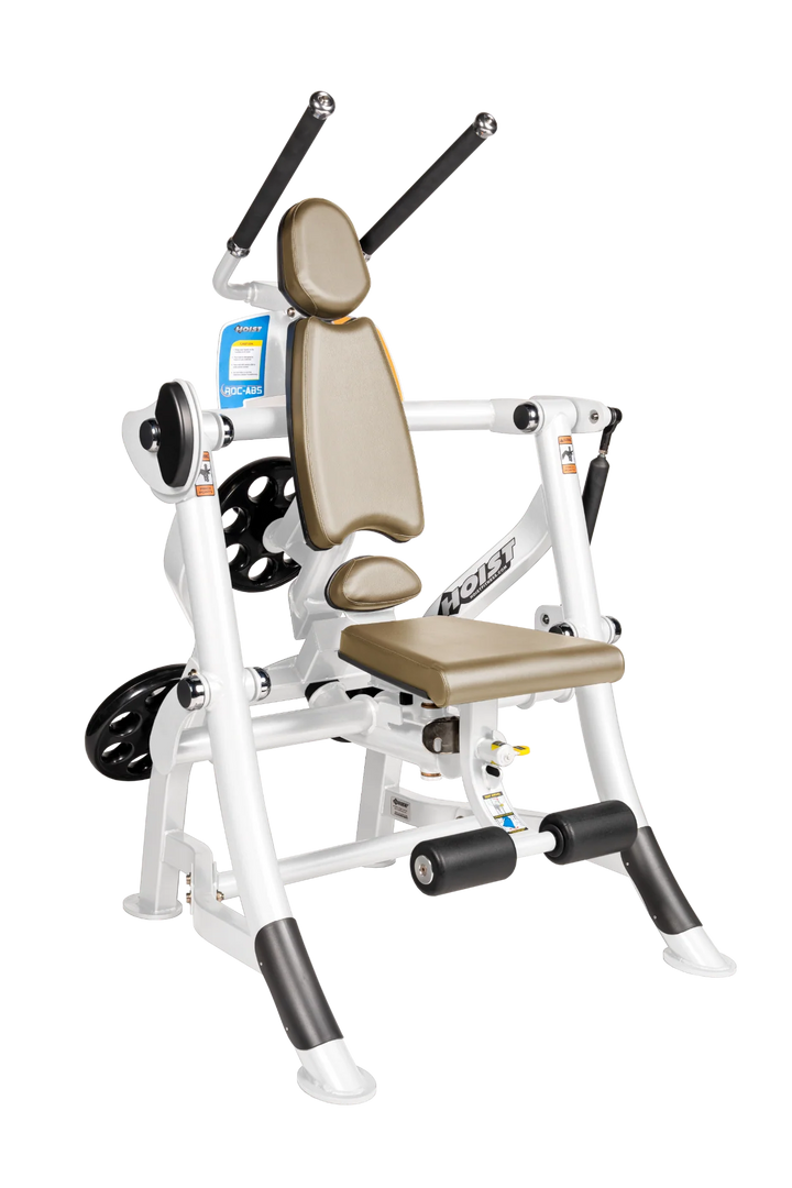 Hoist ROC-ABS abdominal machine with ergonomic seat, overhead handles, and plate-loaded resistance for core workouts
