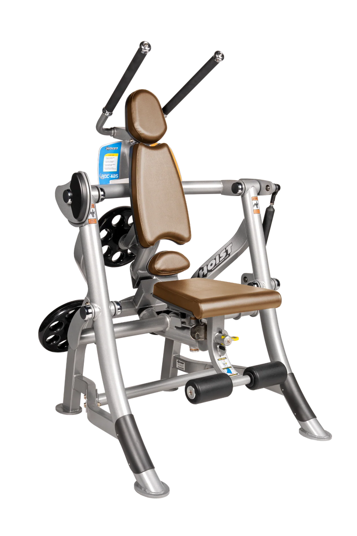 Hoist ROC-ABS abdominal machine with ergonomic seat, overhead handles, and plate-loaded resistance for core workouts