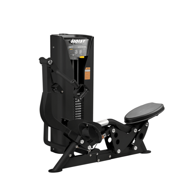Hoist seated mid row machine with chest pad, adjustable seat, and plate-loaded resistance for back strength training