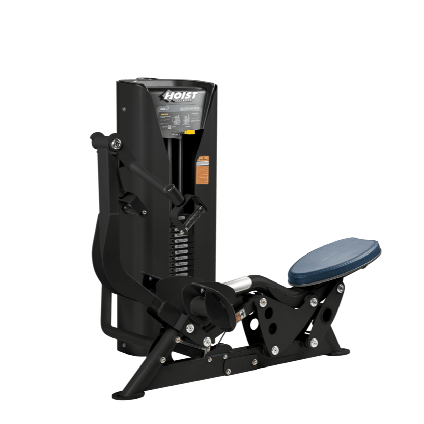 Hoist seated mid row machine with chest pad, adjustable seat, and plate-loaded resistance for back strength training