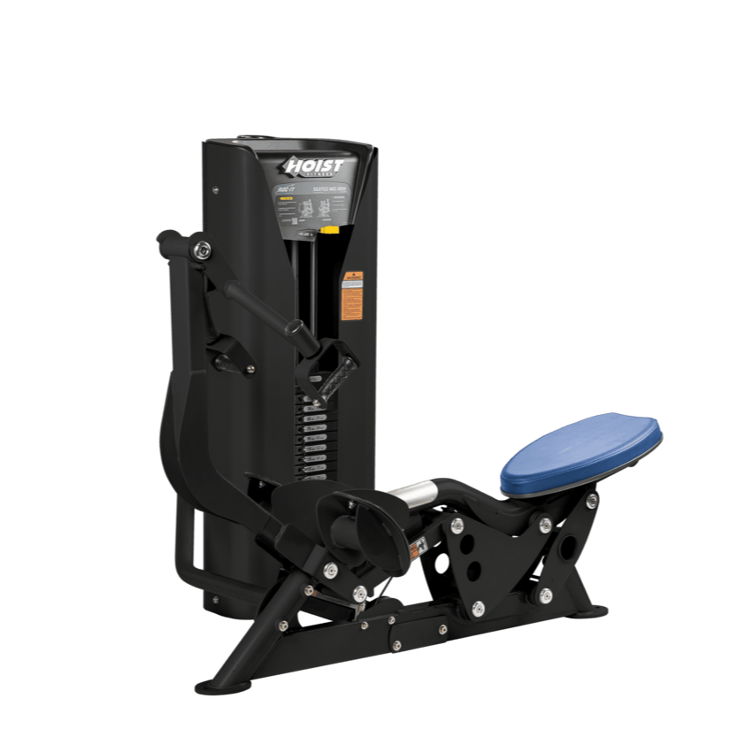 Hoist seated mid row machine with chest pad, adjustable seat, and plate-loaded resistance for back strength training