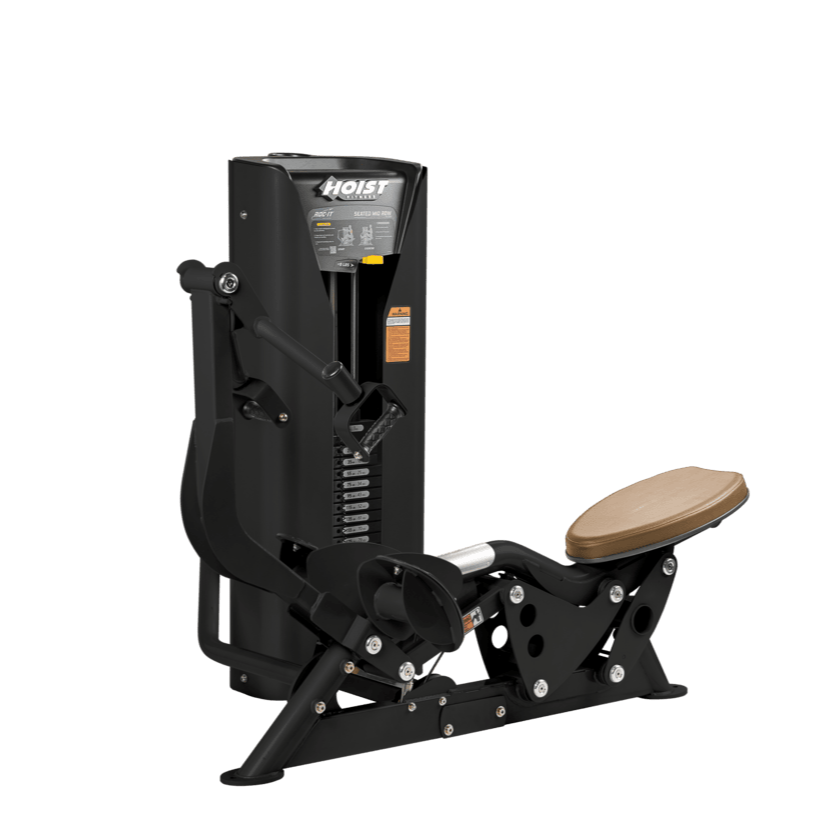 Hoist seated mid row machine with chest pad, adjustable seat, and plate-loaded resistance for back strength training
