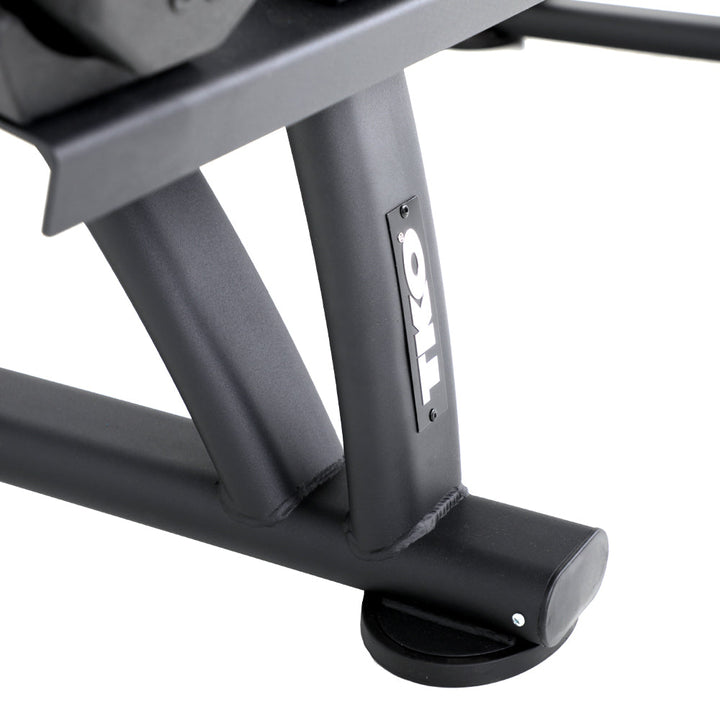 Close-up of commercial dumbbell rack steel frame construction