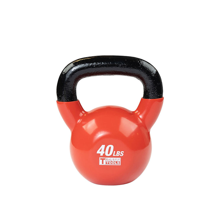 Red 40 lb kettlebell with black handle