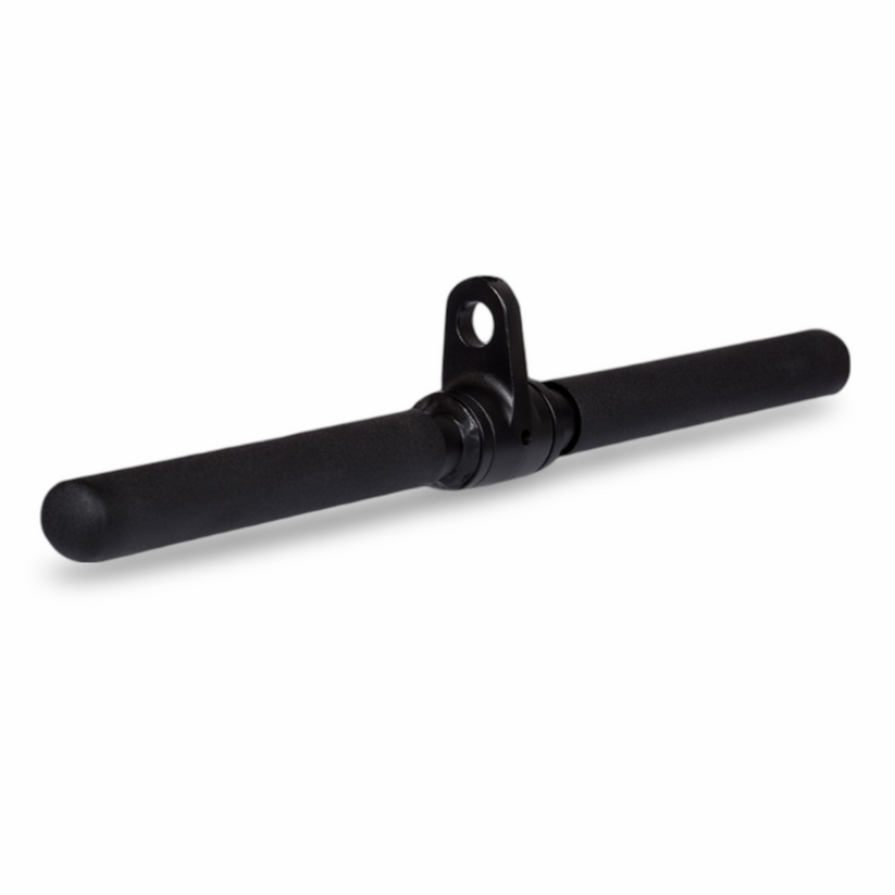 revolving straight bar cable attachment with center swivel for lat pulldowns, rows, and strength training exercises