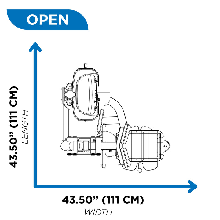 open position dimensions of Rotary Torso machine showing commercial gym equipment footprint and layout