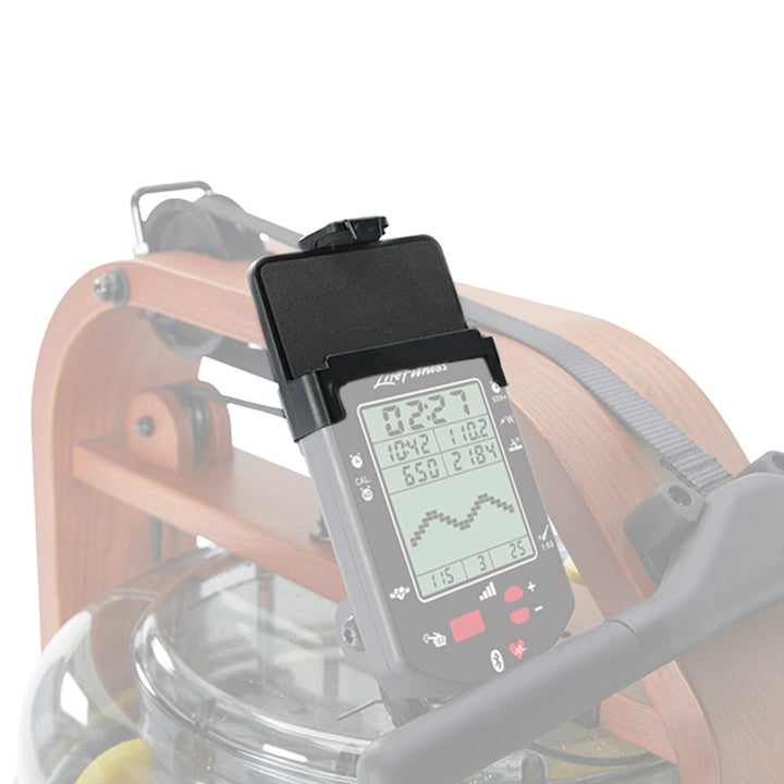 Row HX rowing machine phone holder front view showing secure mount for mobile device during rowing workouts