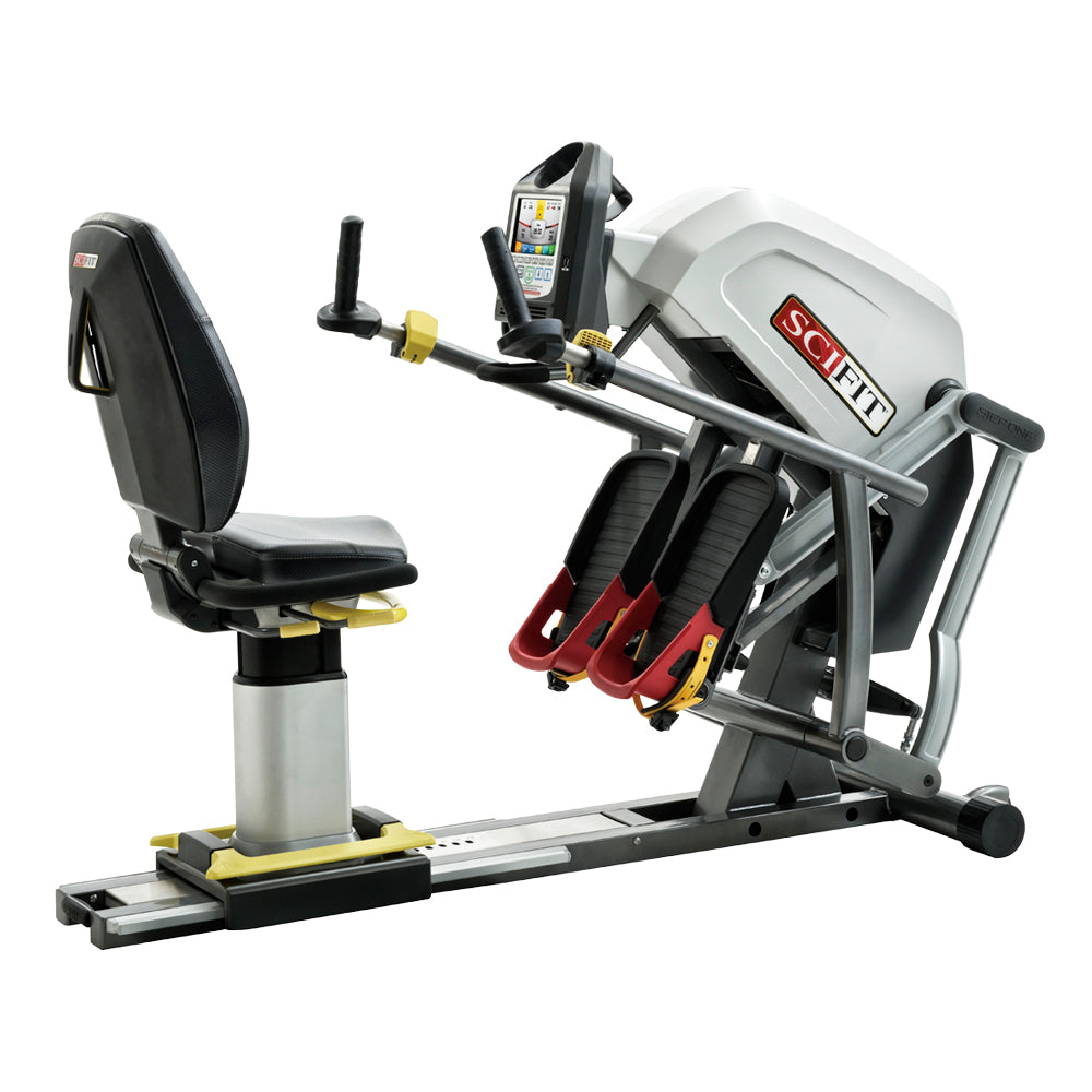 Recumbent premium stepper cardio machine with adjustable stride for low impact home gym workout use