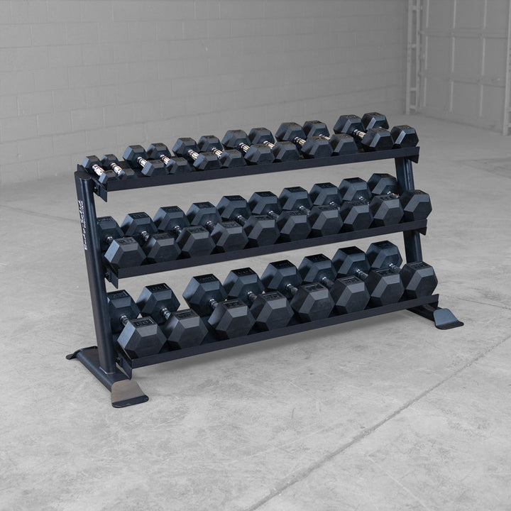 Body Solid Pro Clubline 3 tier Dumbbell Rack 5-75 hex