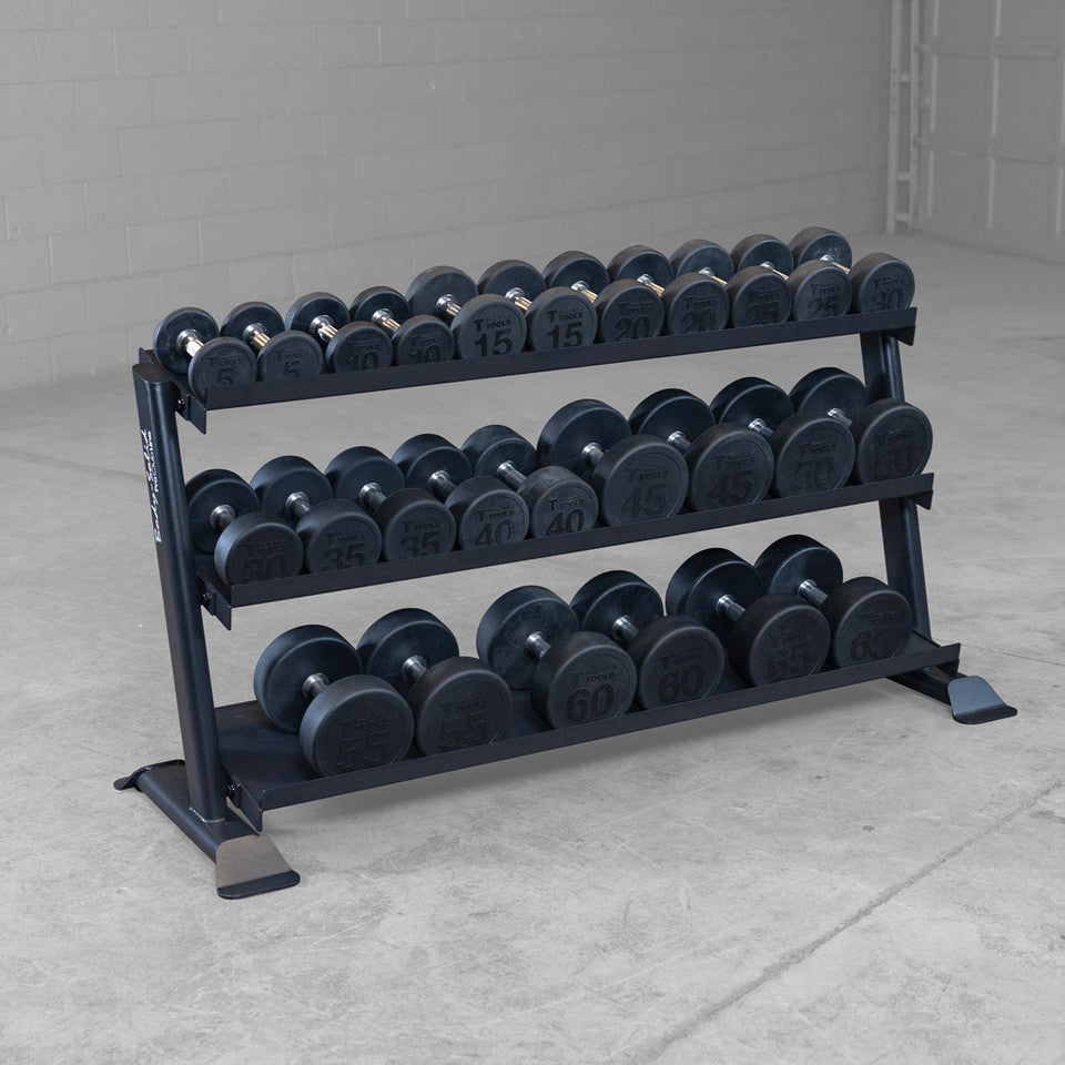 Body Solid Pro Clubline 3 tier Dumbbell Rack 5-75 hex