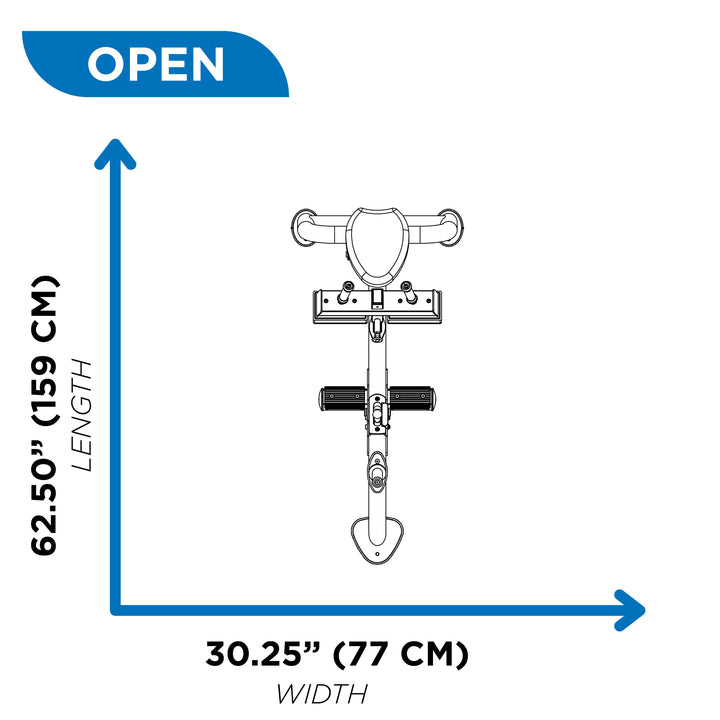 overhead diagram showing open footprint of seated calf raise machine at 62.50 inch length and 30.25 inch width
