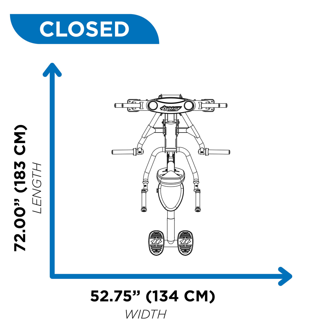 overhead diagram showing closed footprint of seated dip machine at 72.00 inch length and 52.75 inch width