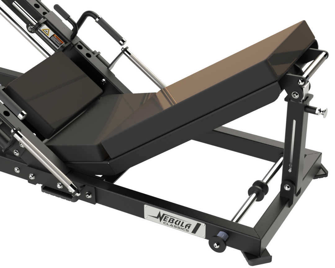 Side view showing sled movement on the Defiant Strength linear leg press.