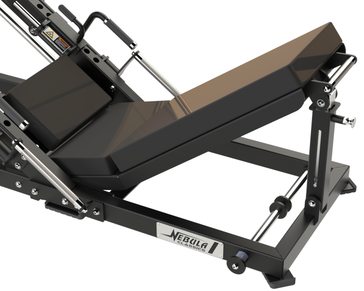 Side view showing sled movement on the Defiant Strength linear leg press.