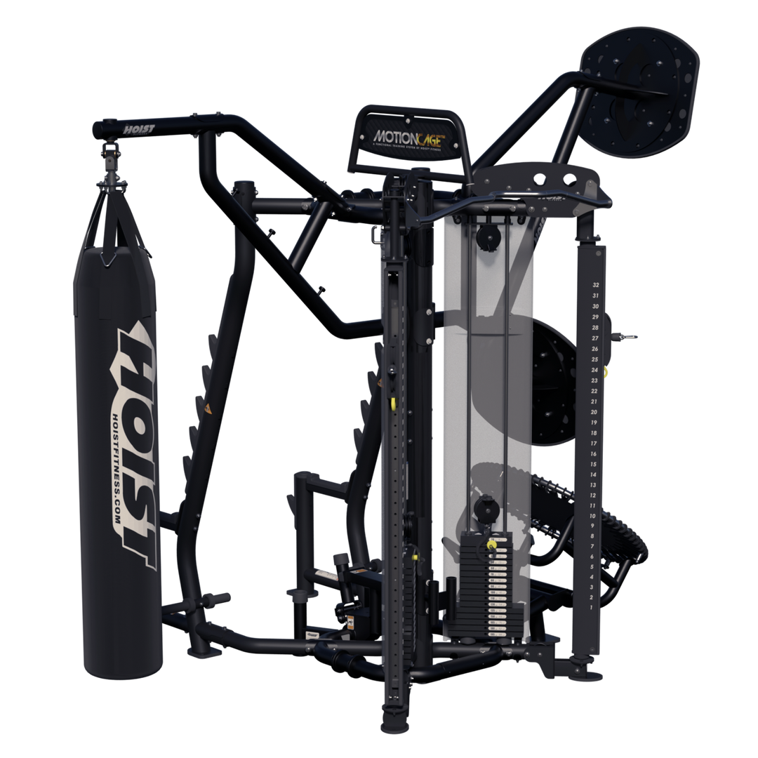 silver frame Motion Cage Studio Package 5 designed for commercial functional training and multi-use fitness exercises