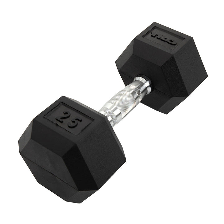 Single TKO rubber hex dumbbell with chrome contoured grip handle