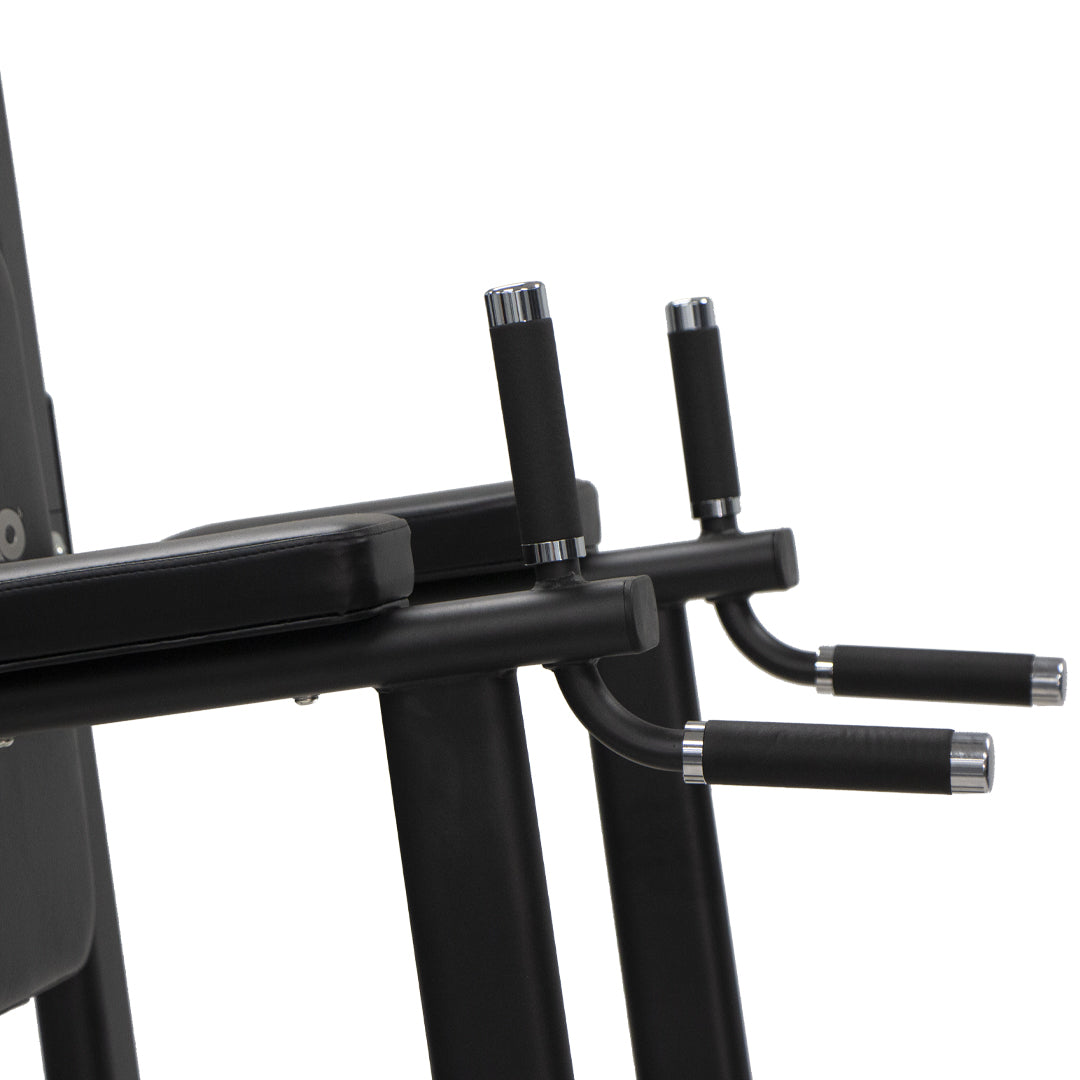 Support arms and handle configuration on TKO power tower training station