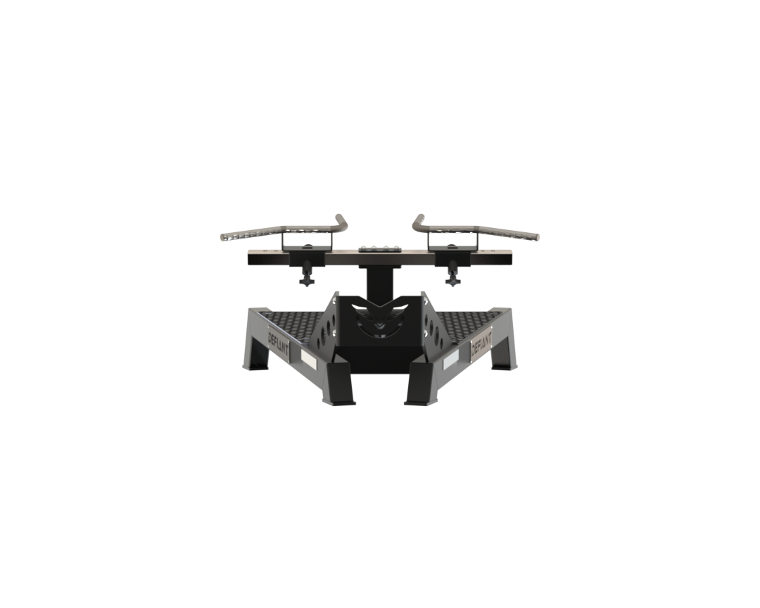 Rear view of the Defiant Strength T-bar platform row machine.