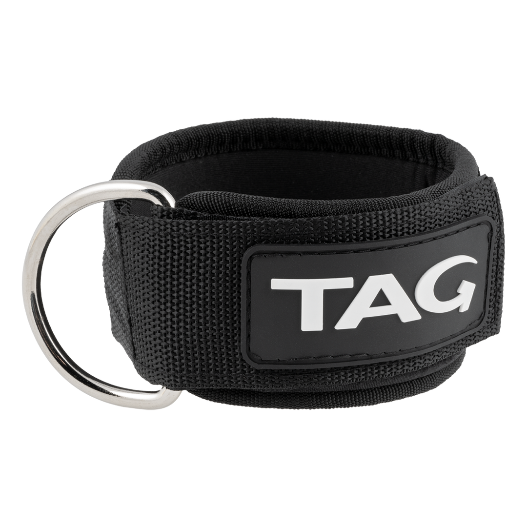 Black TAG neoprene ankle strap with padded inner surface and metal attachment ring