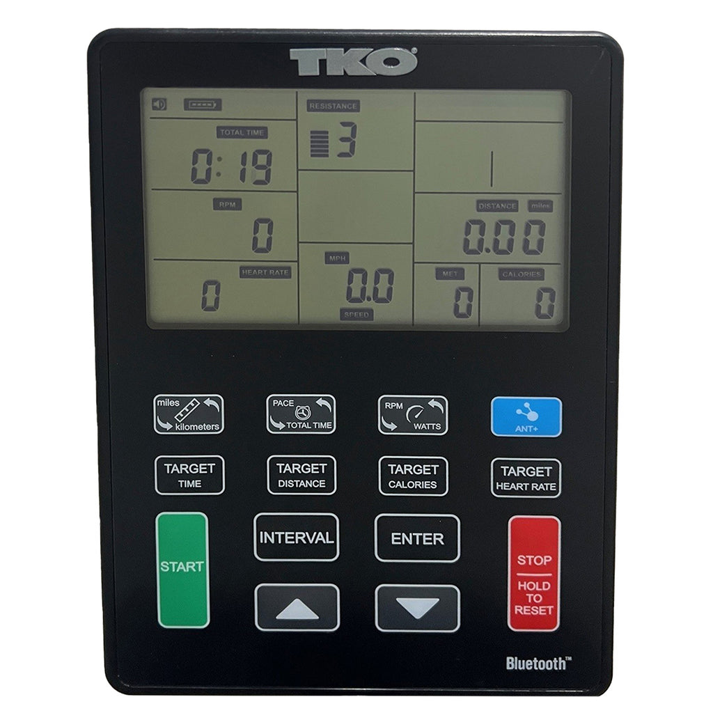 TKO AirRaid Runner with Console displaying Time, Speed, Distance, Calories, Watt, and RPM