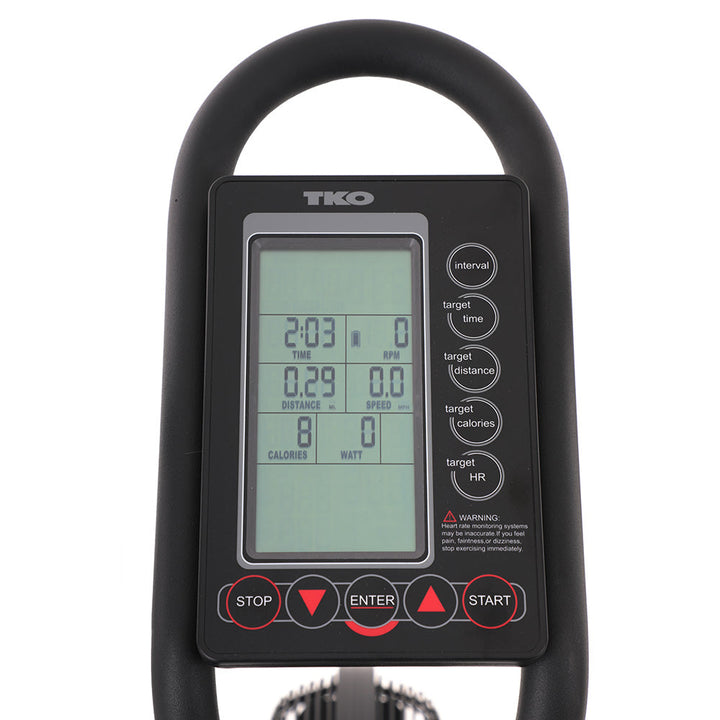 TKO AirRaid Bike with console that displays time, speed, distance, calories, watt, heart rate and RPM read outs