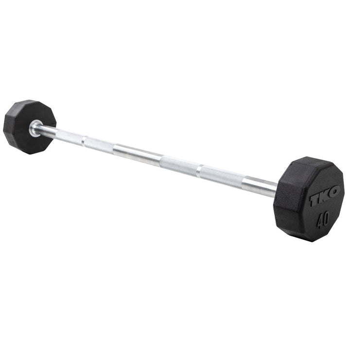 TKO 10-sided fixed straight bar rubber barbell with rubber-encased heads