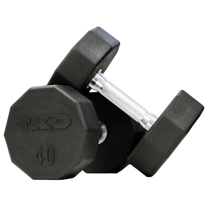 TKO 10-sided rubber dumbbell with chrome-coated handle and anti-roll design