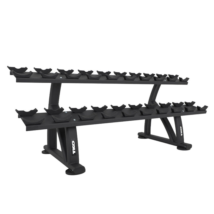 TKO 10 pair commercial dumbbell rack with two-tier storage design