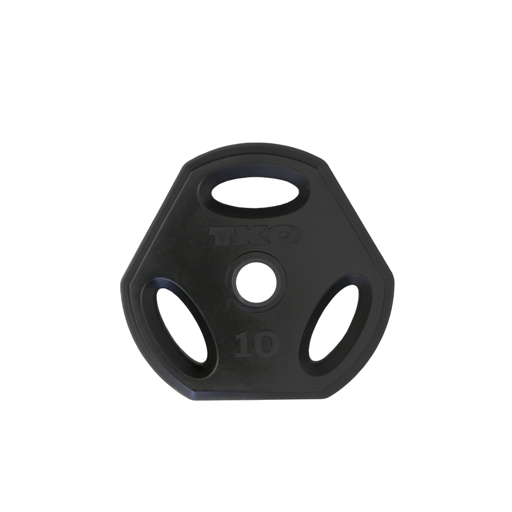 Black 10 lb urethane-coated cardio pump weight plate with three-slot grip