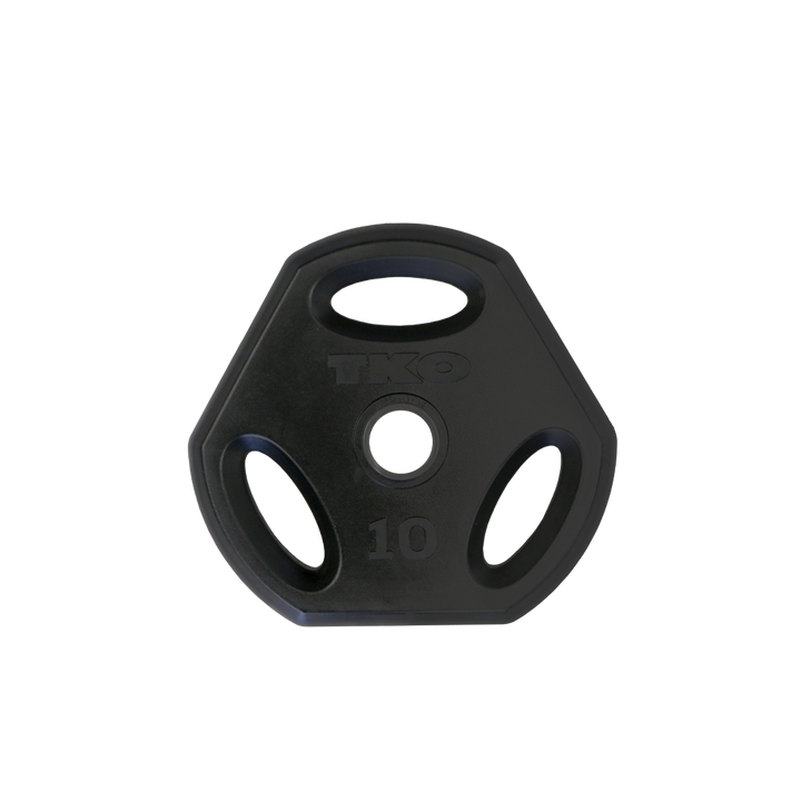 Black 10 lb urethane-coated cardio pump weight plate with three-slot grip