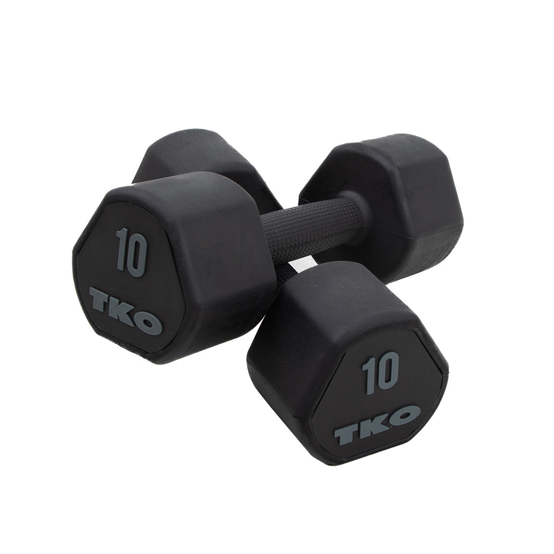 TKO 10 lb rubber studio dumbbell with anti-roll tri-head design and virgin rubber coating