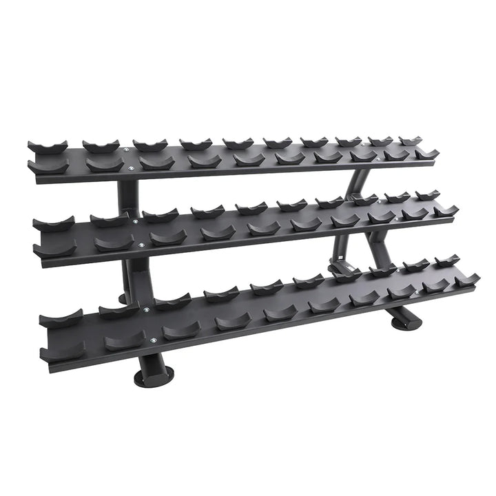 TKO 15 pair commercial dumbbell rack with two-tier storage design