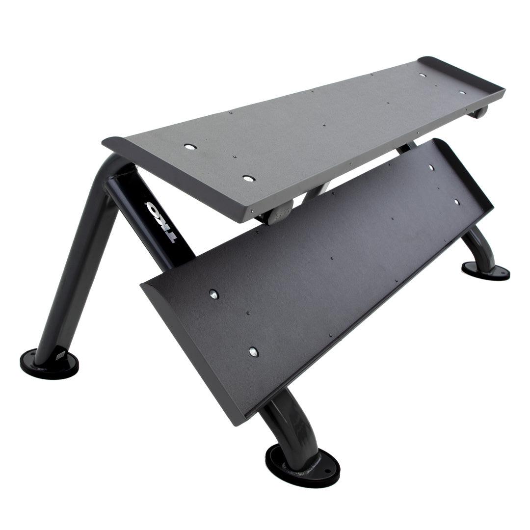 TKO 2-tier horizontal dumbbell rack with dual storage shelves
