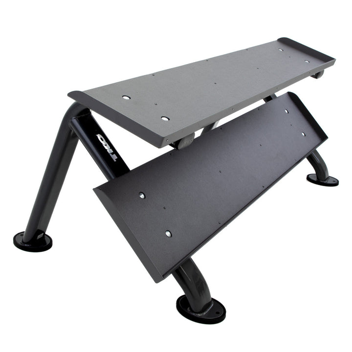TKO 2-tier horizontal dumbbell rack with dual storage shelves