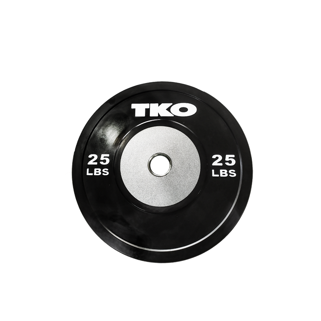 25 lb black competition bumper plate with steel hub construction