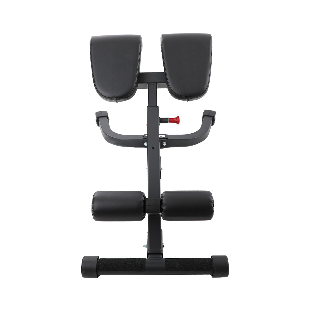 Rear view of TKO adjustable hyperextension bench with stable base design.