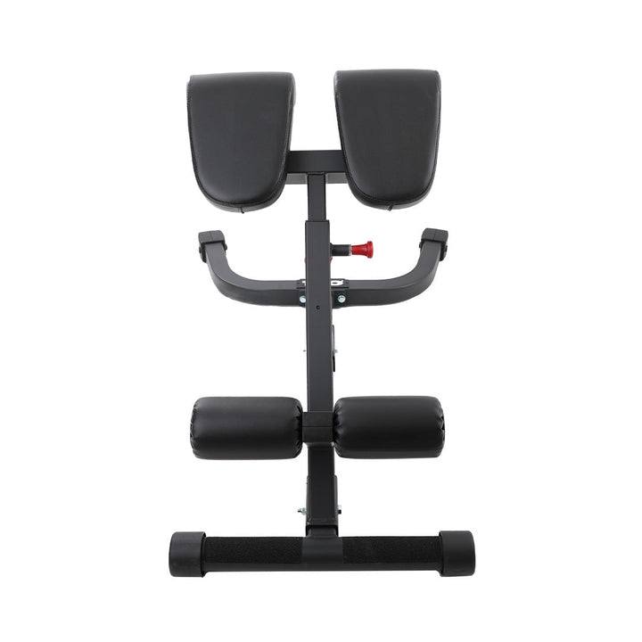 Rear view of TKO adjustable hyperextension bench with stable base design.