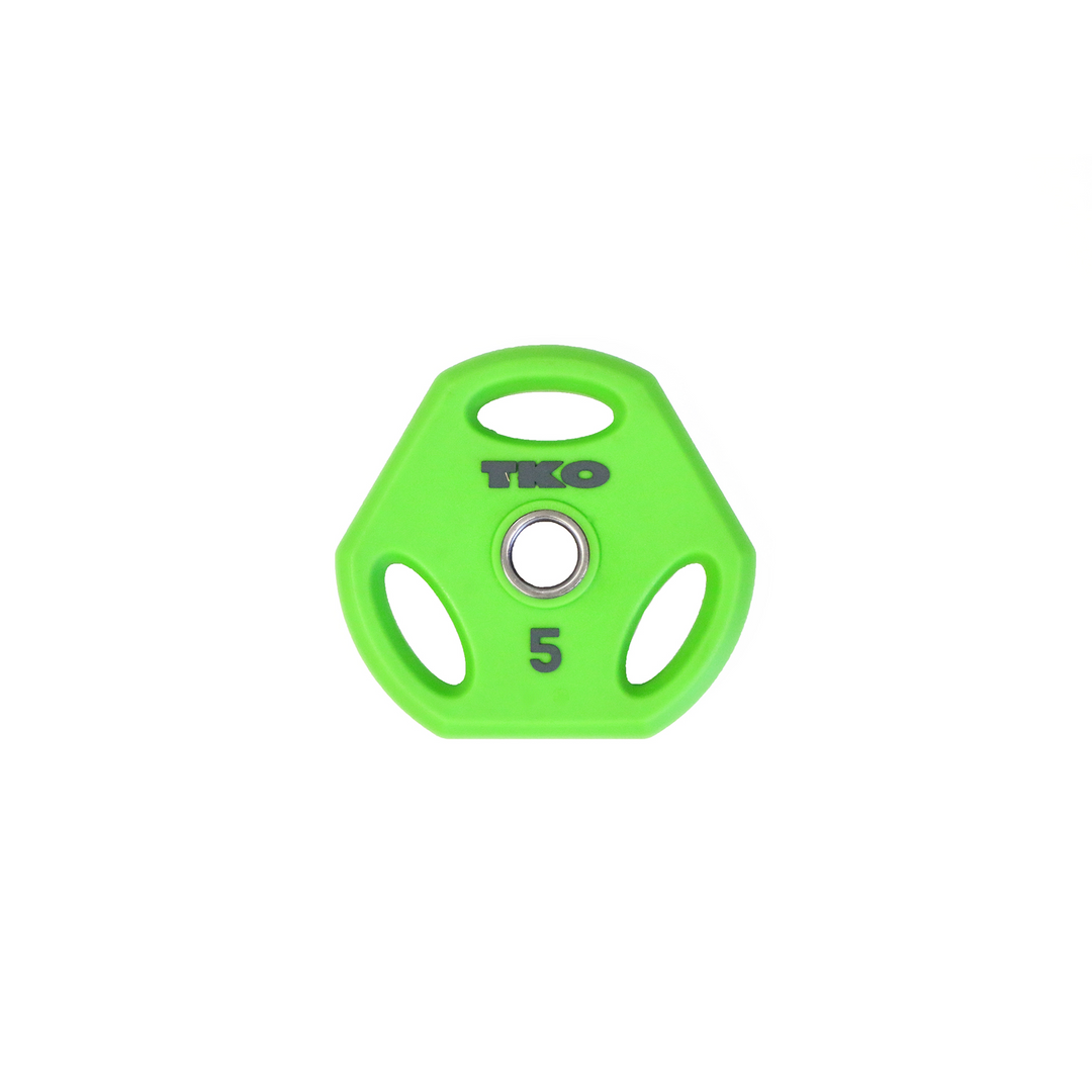 Green 5 lb urethane-coated weight plate for the TKO Cardio Pump Set