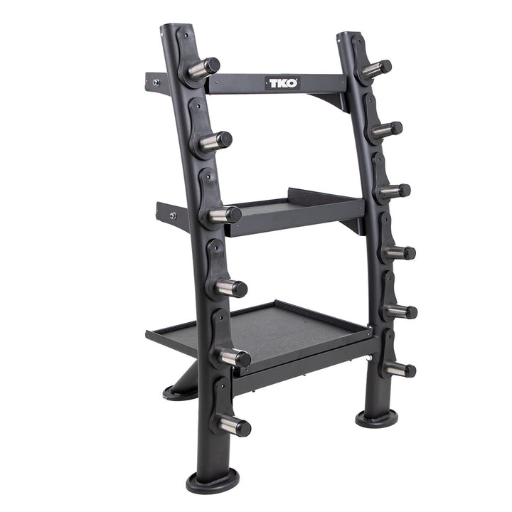 TKO accessory rack designed for storing bars, fitness accessories, and attachments
