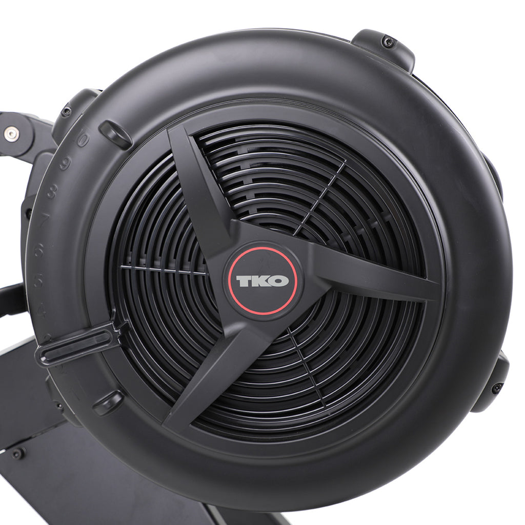 detailed view of TKO AirRaid rower air resistance flywheel designed for smooth and adjustable rowing intensity