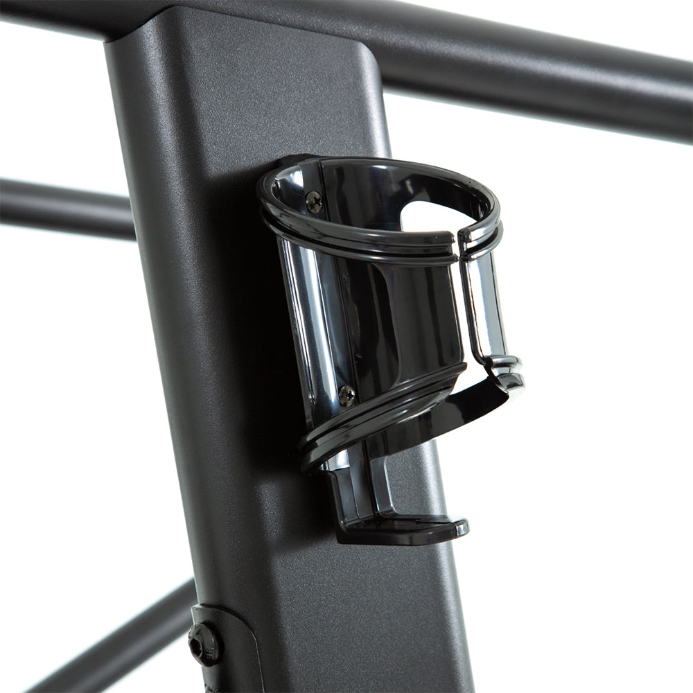 integrated cup holder attachment on TKO AirRaid curved treadmill frame for convenient hydration access during workouts