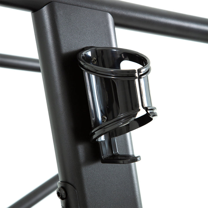 integrated cup holder attachment on TKO AirRaid curved treadmill frame for convenient hydration access during workouts
