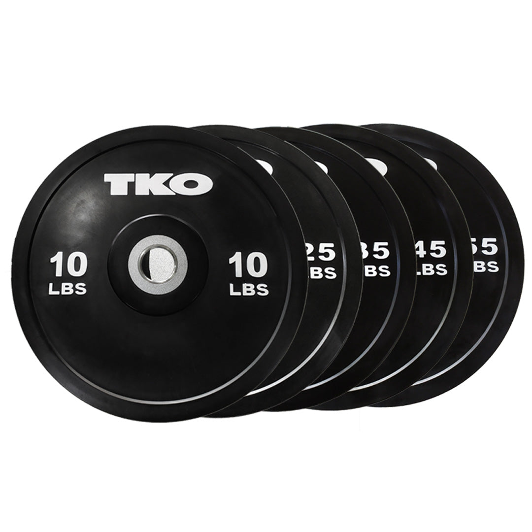 TKO black competition rubber bumper plates available in multiple weight options